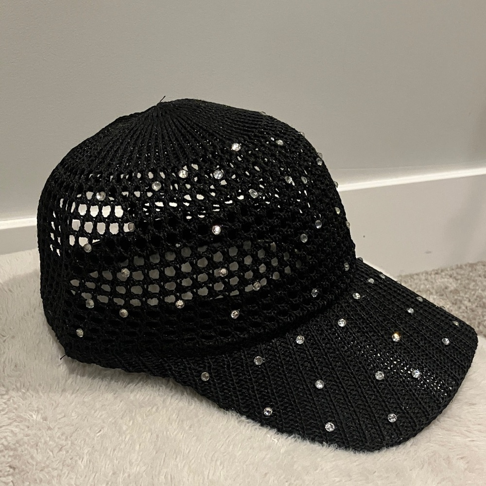 Black See-through Rhinestone Women's Hat
